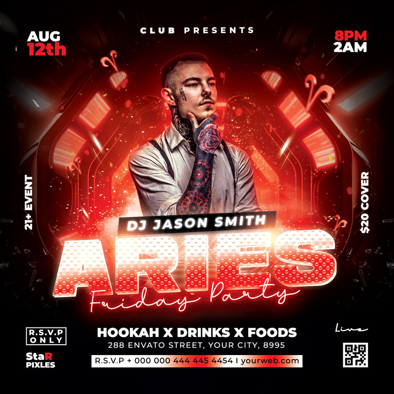 Party Night Flyer Template PSD | Club Event Flyer | Culture Friday Flyer | DJ Party Poster | Pack4