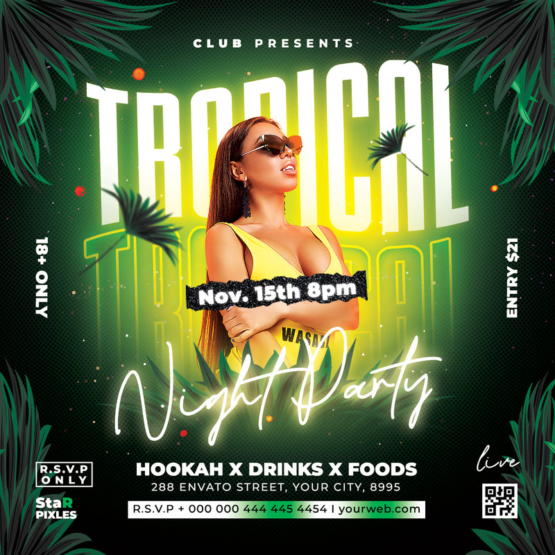 Summer Party Flyer Template PSD | Tropical Night Flyer | Beach Party Flyer | Club Event Poster |Pack1