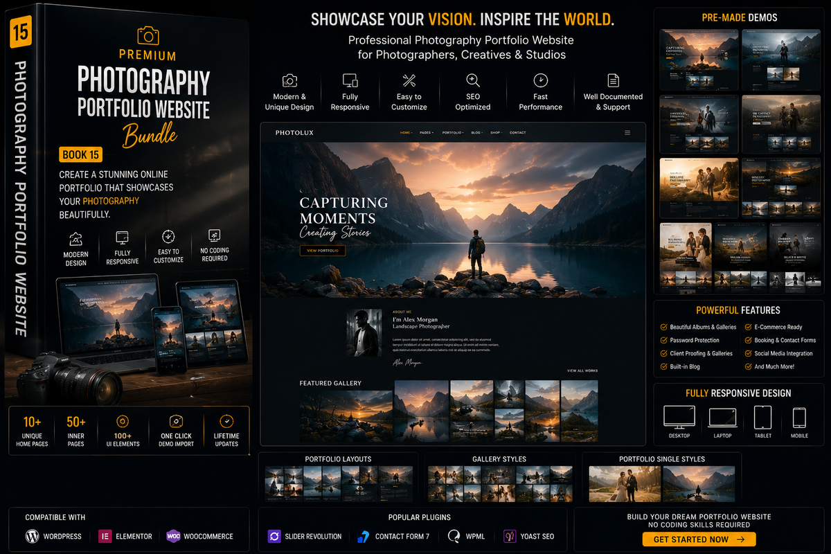 Premium Bundle & Photo Editing LGS | 15-in-1 Photoshop & Lightroom Resources | Presets, Actions, Brushes, LUTs, Templates & More