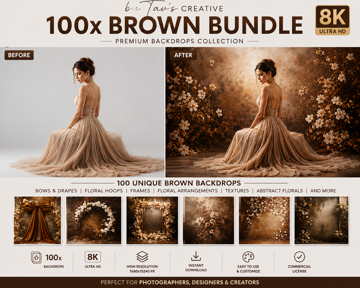 Ultimate Design Bundle | 35 Water Podium Backgrounds + 100 Brown Bundle Backdrops | 8K JPG Digital Download | Photoshop Backgrounds | Product Mockup Kit