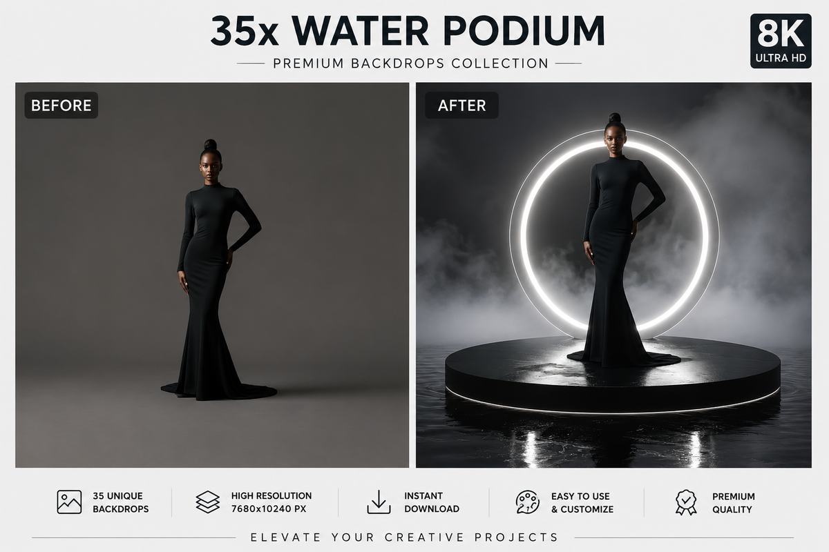 Ultimate Design Bundle | 35 Water Podium Backgrounds + 100 Brown Bundle Backdrops | 8K JPG Digital Download | Photoshop Backgrounds | Product Mockup Kit