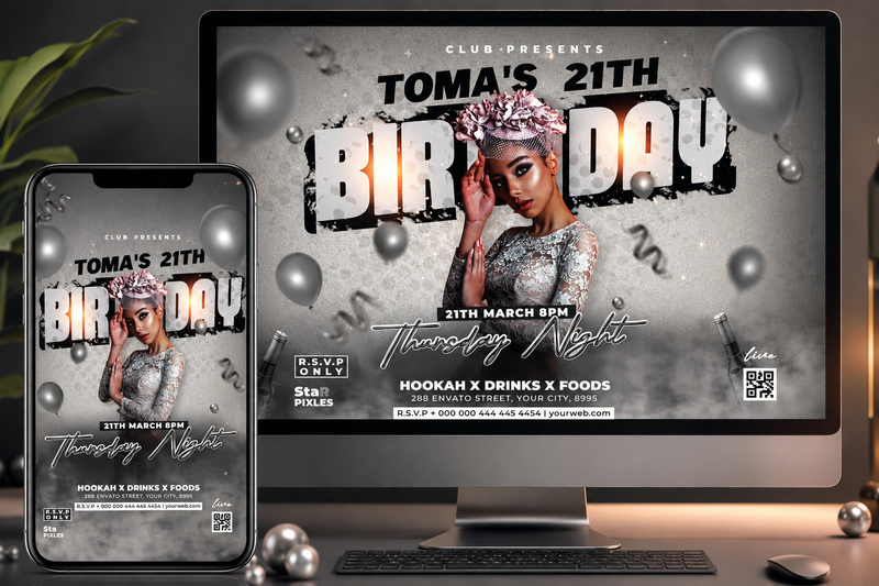 CUSTOM_FLYER Birthday Party Flyer Template PSD | Club Event Flyer | Photoshop Editable Birthday Poster | Night Party Flyer_PACK 2