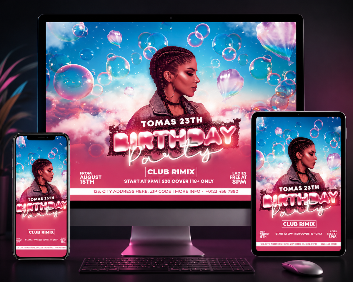 Birthday Party Flyer Template PSD | Club Event Flyer | Photoshop Editable Birthday Poster | Night Party Flyer_PACK4