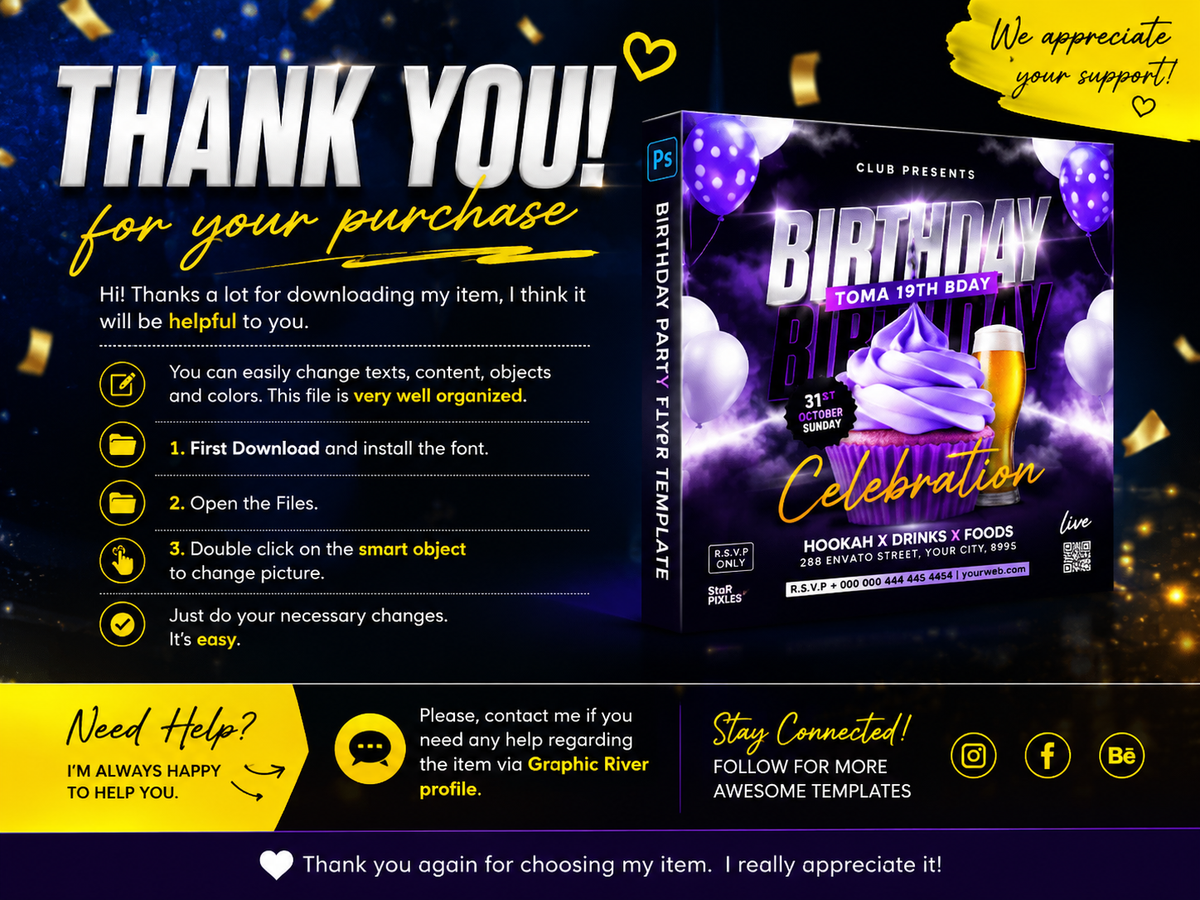 Custom_Birthday Party Flyer Template PSD | Club Event Flyer | Photoshop Editable Birthday Poster | Night Party Flyer_Pack1