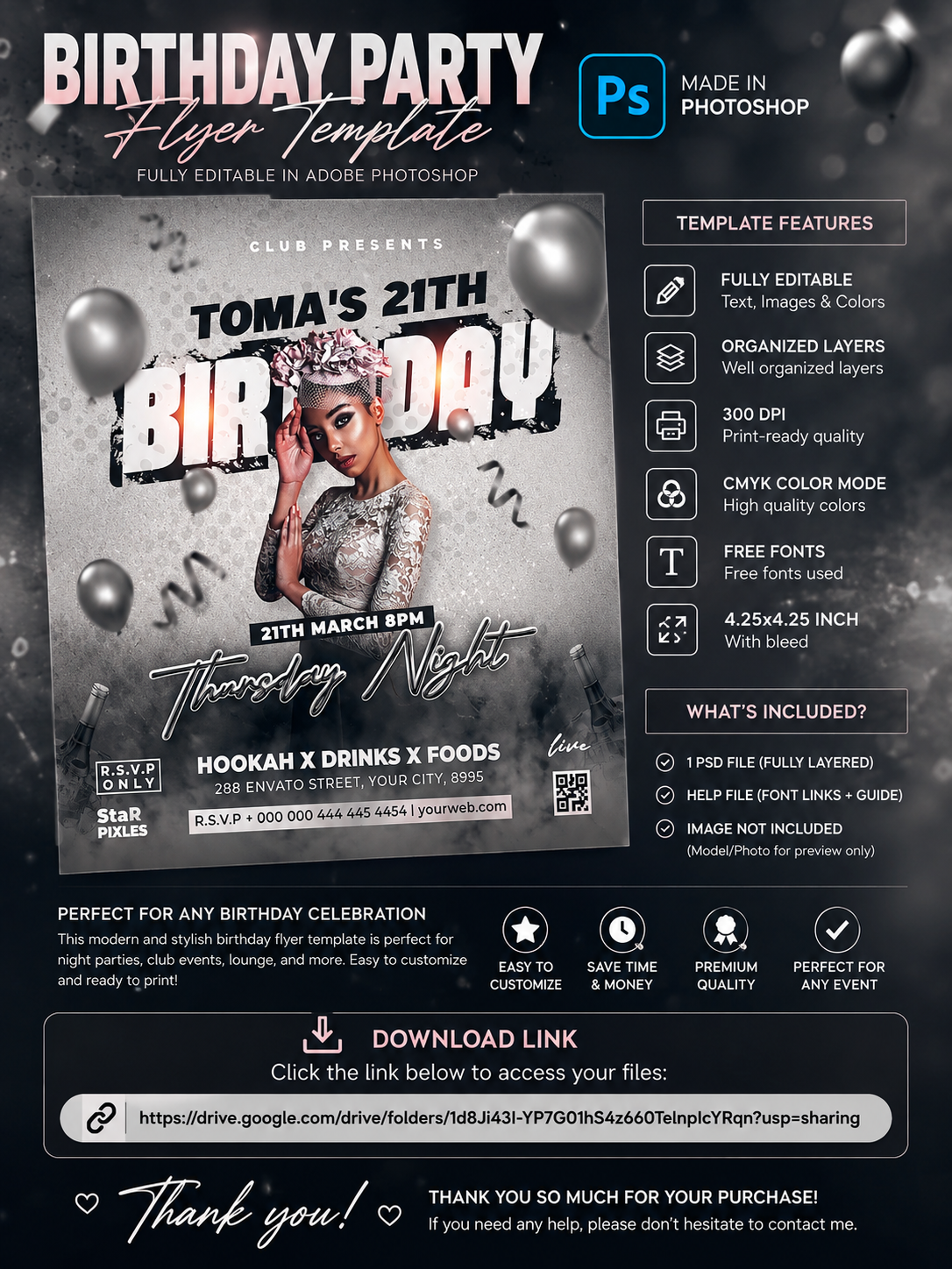 CUSTOM_FLYER Birthday Party Flyer Template PSD | Club Event Flyer | Photoshop Editable Birthday Poster | Night Party Flyer_PACK 2