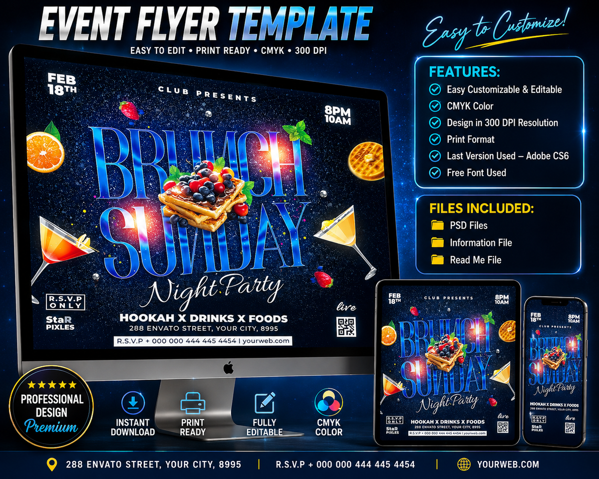 CUSTOM_Brunch Flyer Template PSD | Restaurant Flyer Design | Breakfast Menu Flyer | Cafe Event Poster | Food Promotion Template Photoshop Pack3
