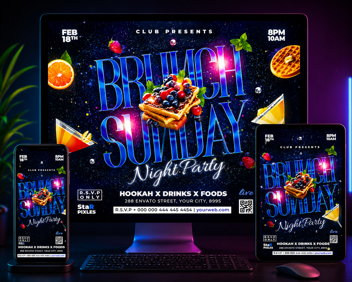 CUSTOM_Brunch Flyer Template PSD | Restaurant Flyer Design | Breakfast Menu Flyer | Cafe Event Poster | Food Promotion Template Photoshop Pack3