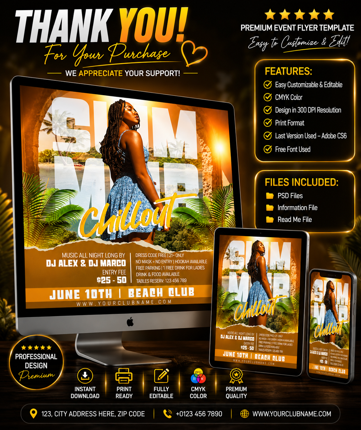 Summer Party Flyer Template PSD | Tropical Night Flyer | Beach Party Flyer | Club Event Poster Pack2