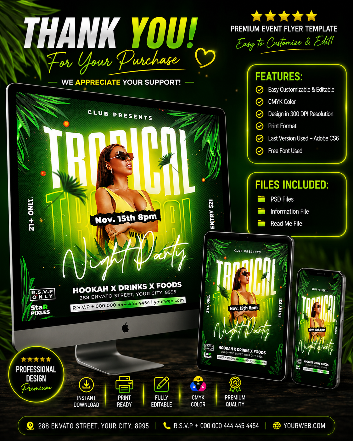 CUSTOM_Summer Party Flyer Template PSD | Tropical Night Flyer | Beach Party Flyer | Club Event Poster Pack1