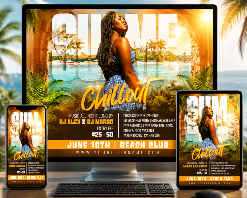 CUSTOM_Summer Party Flyer Template PSD | Tropical Night Flyer | Beach Party Flyer | Club Event Poster | Pack2