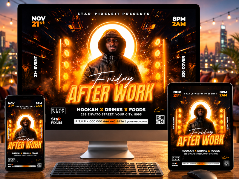 CUSTOM_Party Night Flyer Template PSD | Club Event Flyer | Culture Friday Flyer | DJ Party Poster | Pack5