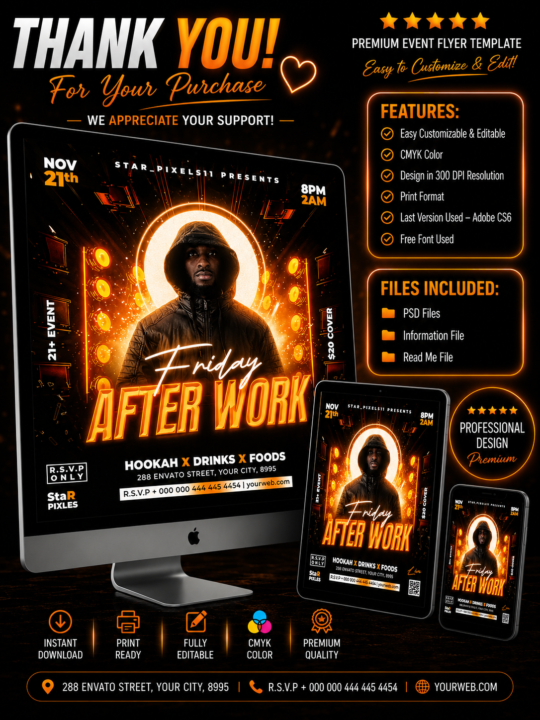 Party Night Flyer Template PSD | Club Event Flyer | Culture Friday Flyer | DJ Party Poster |Pack5