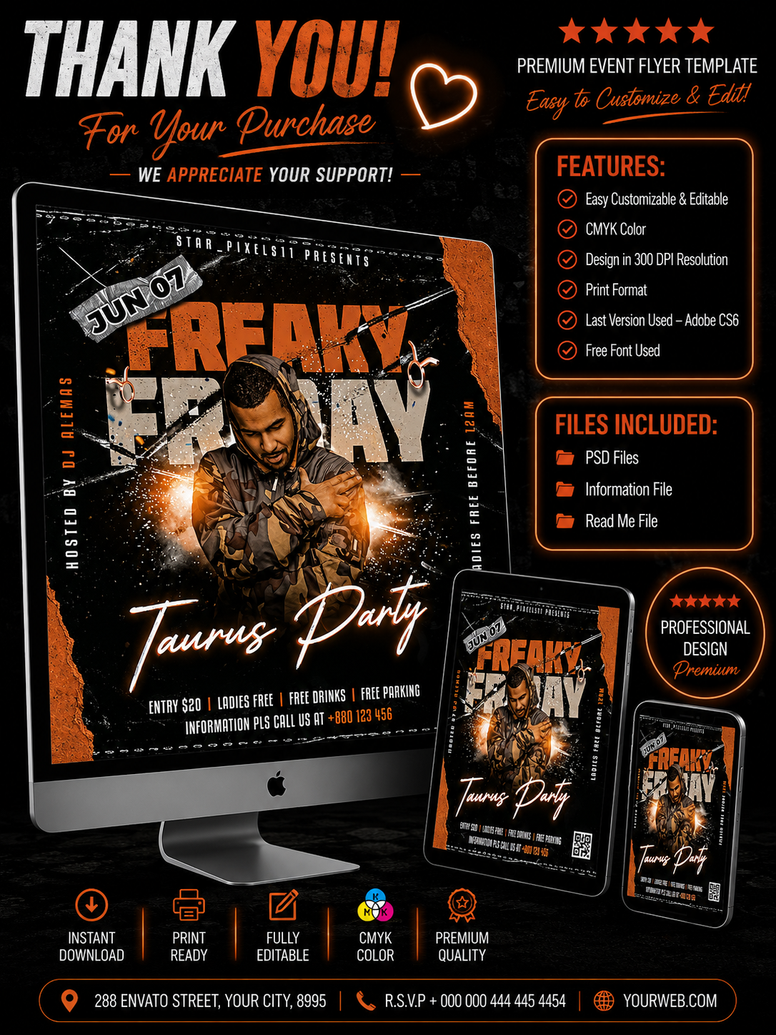 Party Night Flyer Template PSD | Club Event Flyer | Culture Friday Flyer | DJ Party Poster | Pack8