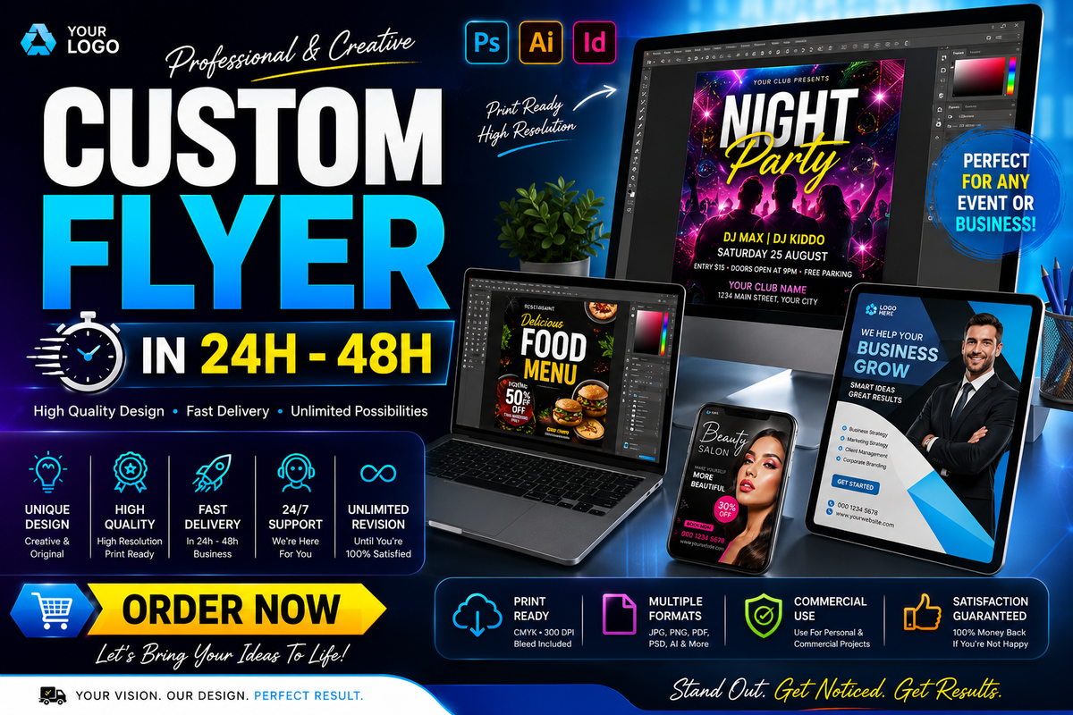 1-Custom Flyer Design | Business, Event, Restaurant | Print Ready PSD (24H-48H)