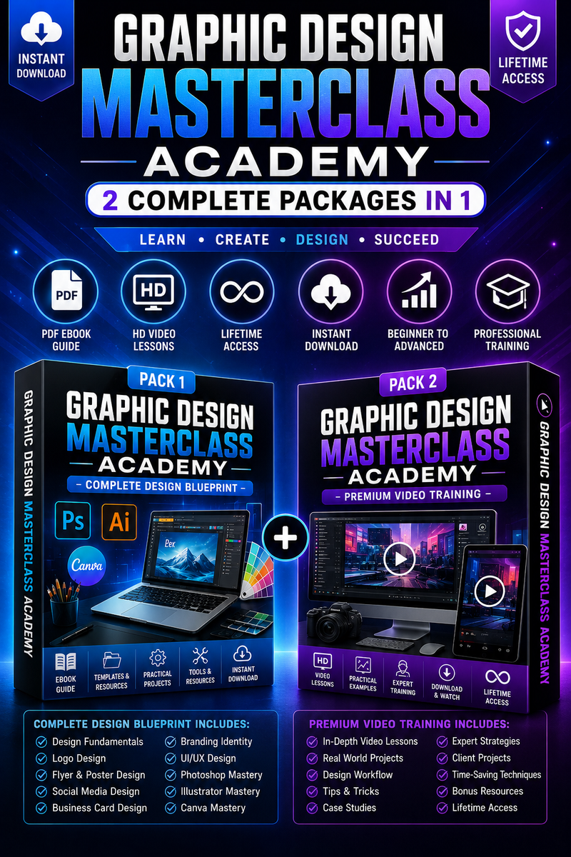 Graphic Design Masterclass Academy | Photoshop, Illustrator & Canva Training | Graphic Design Course + Video Lessons |