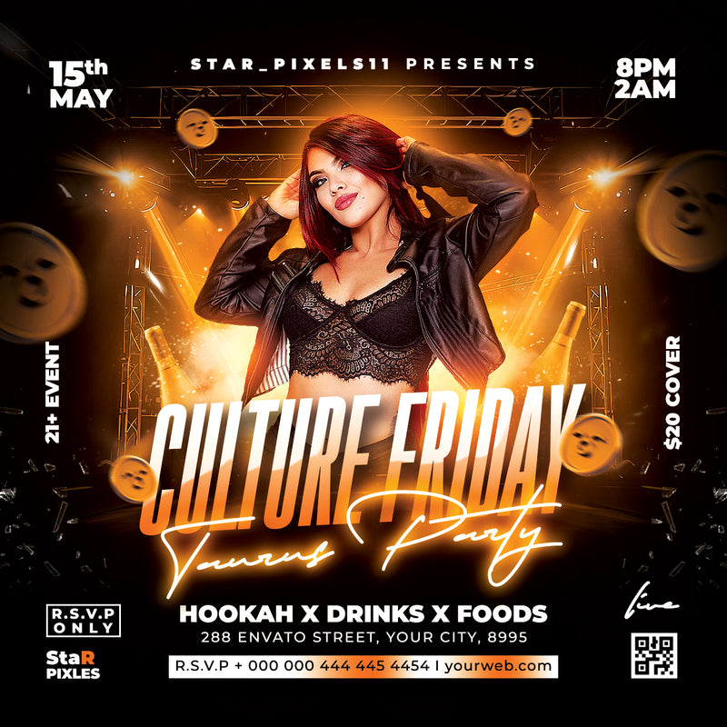 Party Night Flyer Template PSD | Club Event Flyer | Culture Friday Flyer | DJ Party Poster  Pack1