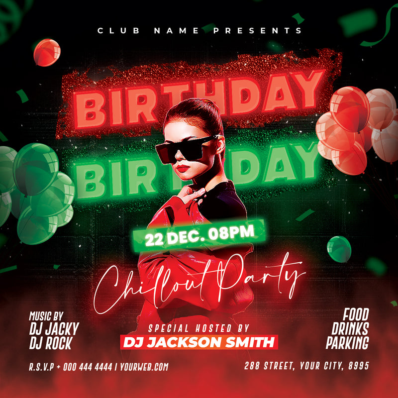 Birthday Party Flyer Template PSD | Club Event Flyer | Photoshop Editable Birthday Poster | Night Party Flyer_PACK5
