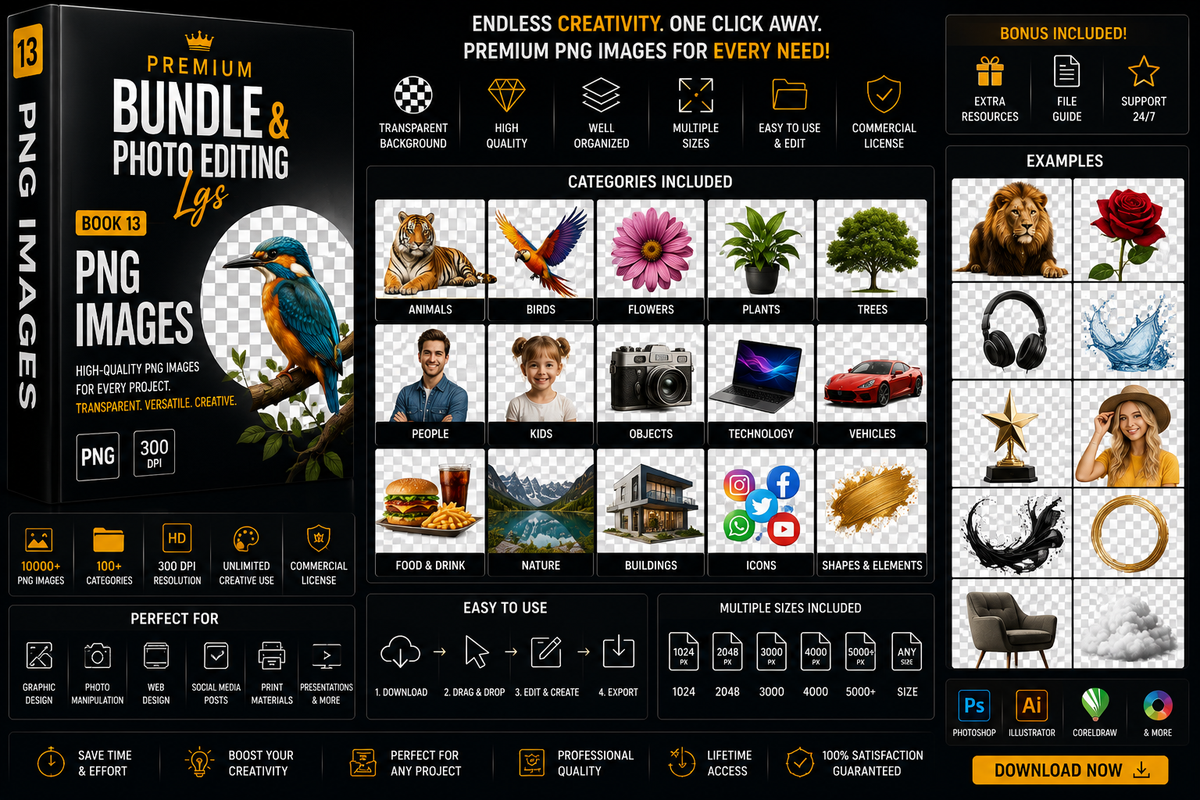 Premium Bundle & Photo Editing LGS | 15-in-1 Photoshop & Lightroom Resources | Presets, Actions, Brushes, LUTs, Templates & More