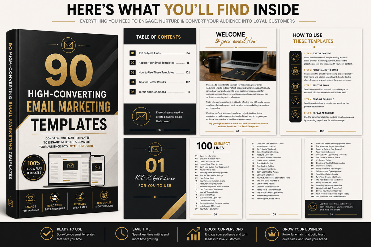 90 High-Converting Email Marketing Templates | Done-For-You Email Templates | Klaviyo, Shopify & Mailchimp Email Campaigns