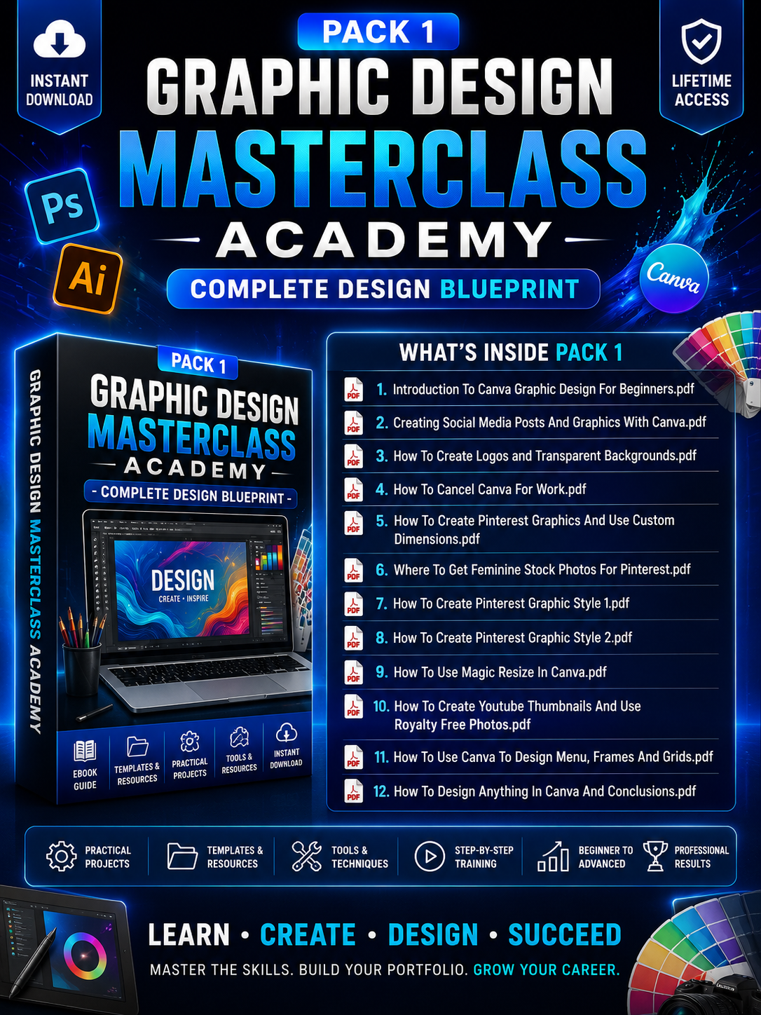 Graphic Design Masterclass Academy | Photoshop, Illustrator & Canva Training | Graphic Design Course + Video Lessons |
