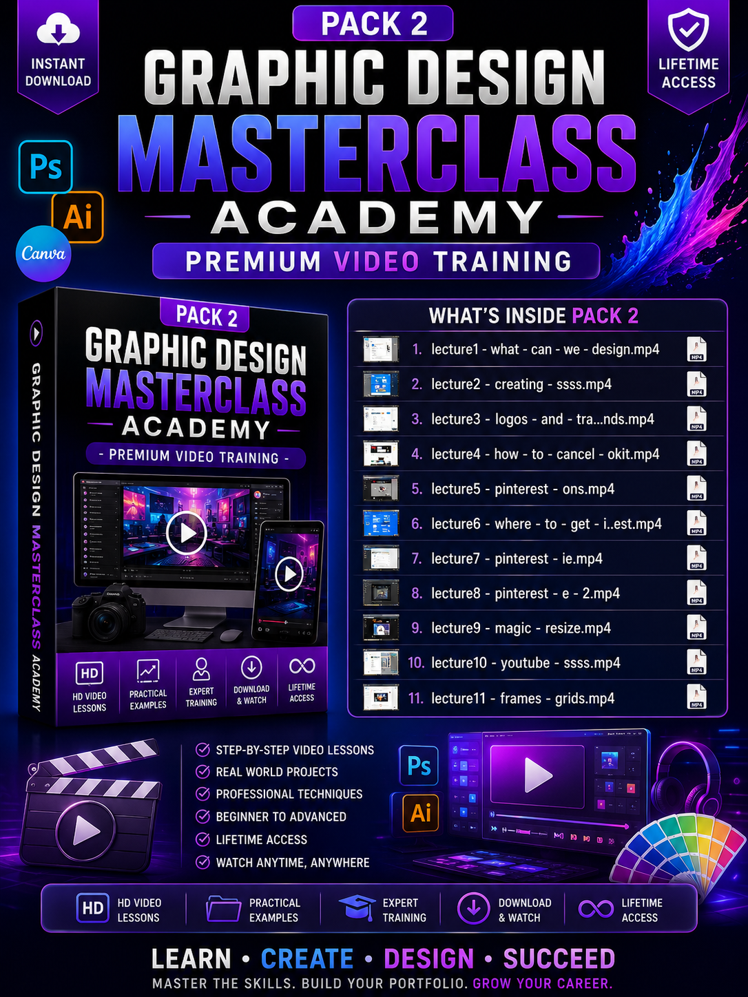 Graphic Design Masterclass Academy | Photoshop, Illustrator & Canva Training | Graphic Design Course + Video Lessons |