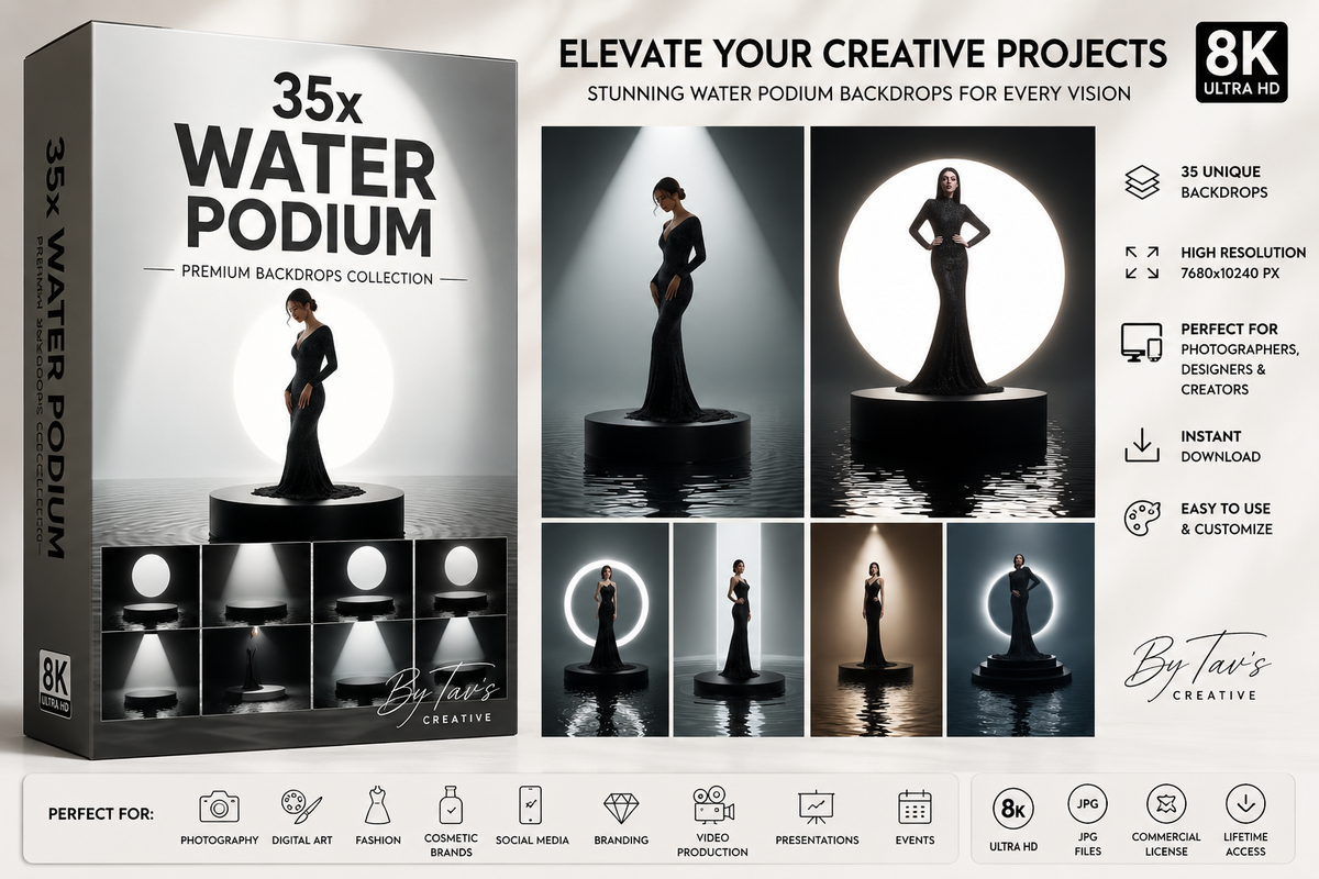 Ultimate Design Bundle | 35 Water Podium Backgrounds + 100 Brown Bundle Backdrops | 8K JPG Digital Download | Photoshop Backgrounds | Product Mockup Kit