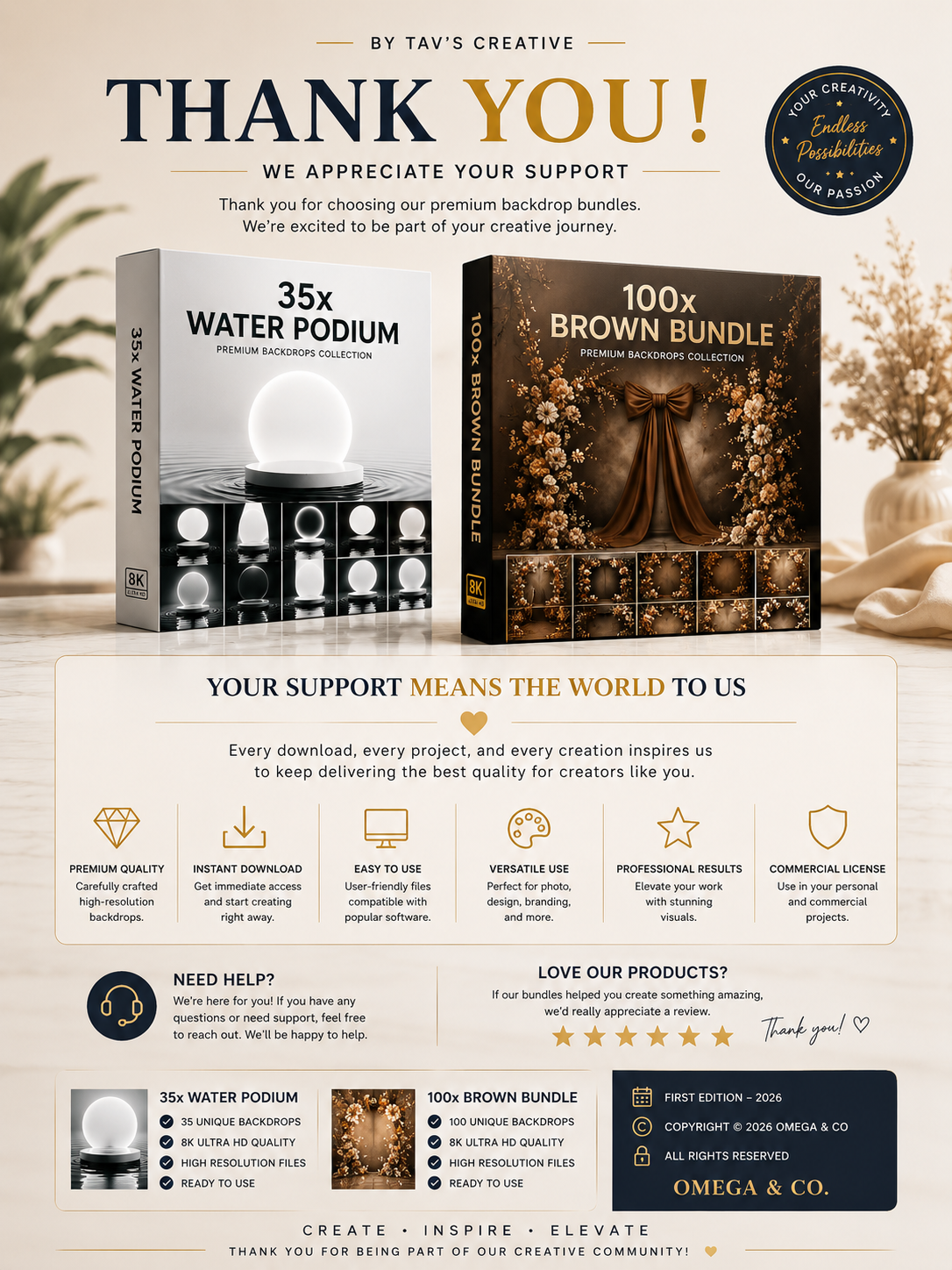 Ultimate Design Bundle | 35 Water Podium Backgrounds + 100 Brown Bundle Backdrops | 8K JPG Digital Download | Photoshop Backgrounds | Product Mockup Kit