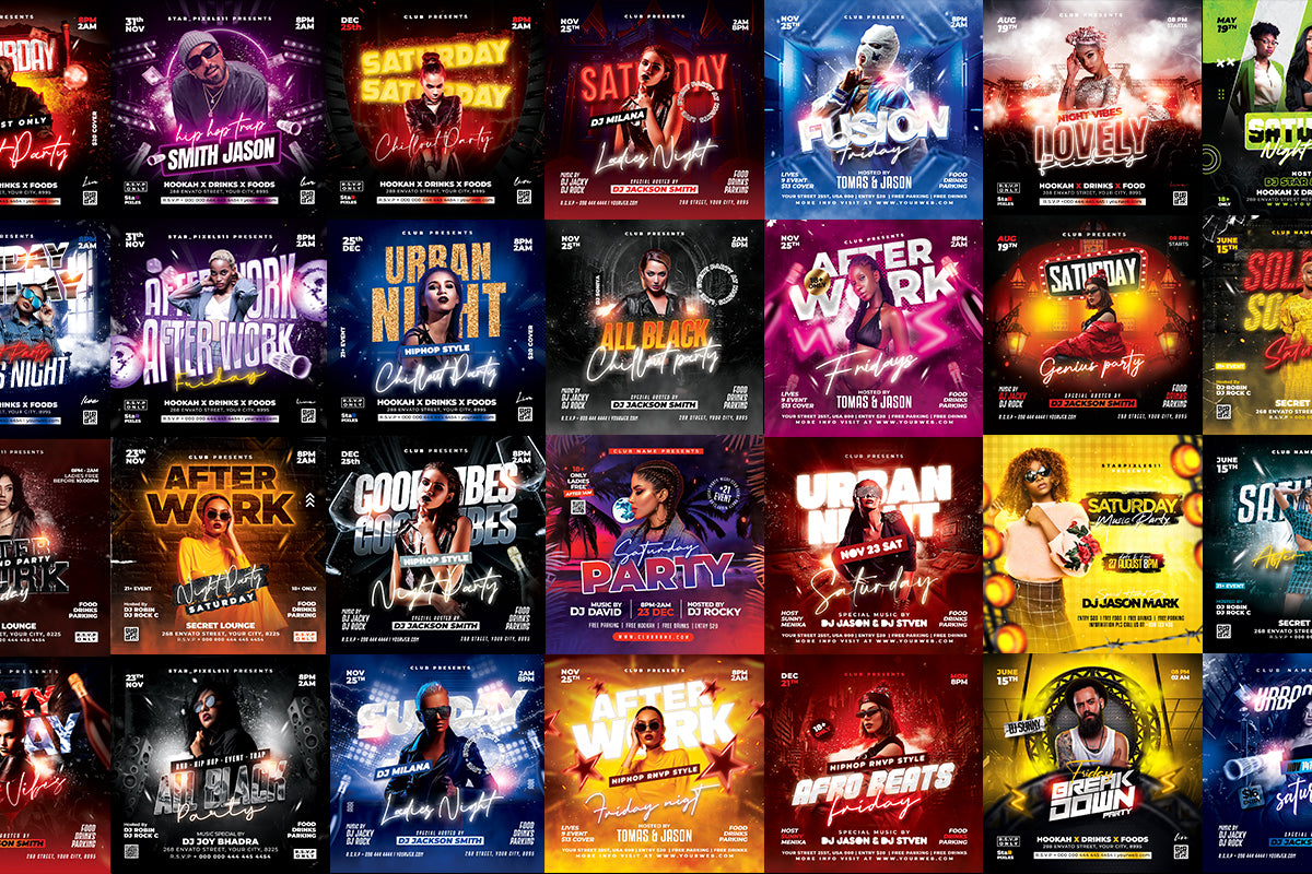 30 Night Party Flyer Templates PSD Bundle | Club Flyer Pack | DJ Event Templates | Photoshop Party Flyers | Editable PSD Bundle