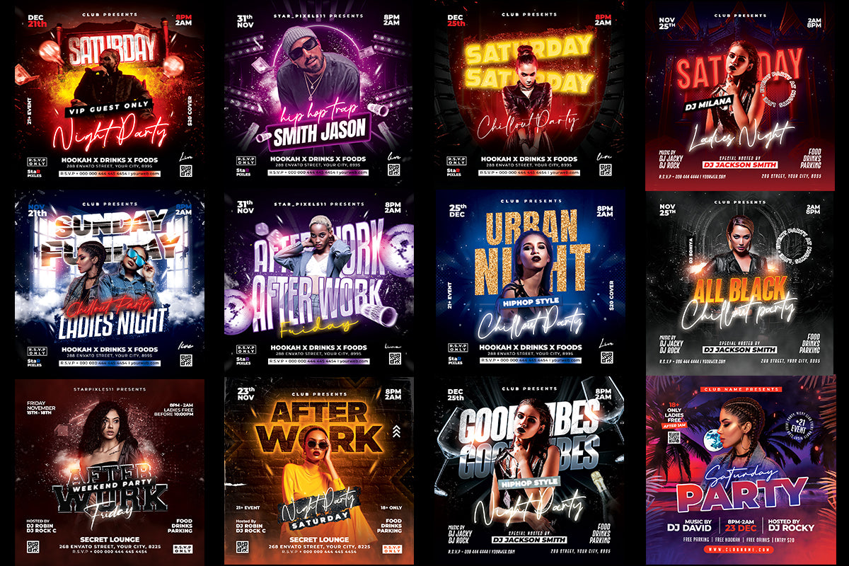 30 Night Party Flyer Templates PSD Bundle | Club Flyer Pack | DJ Event Templates | Photoshop Party Flyers | Editable PSD Bundle