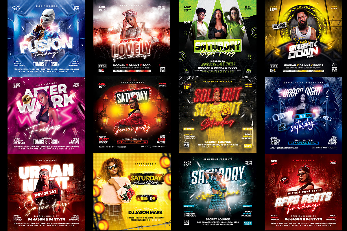 30 Night Party Flyer Templates PSD Bundle | Club Flyer Pack | DJ Event Templates | Photoshop Party Flyers | Editable PSD Bundle