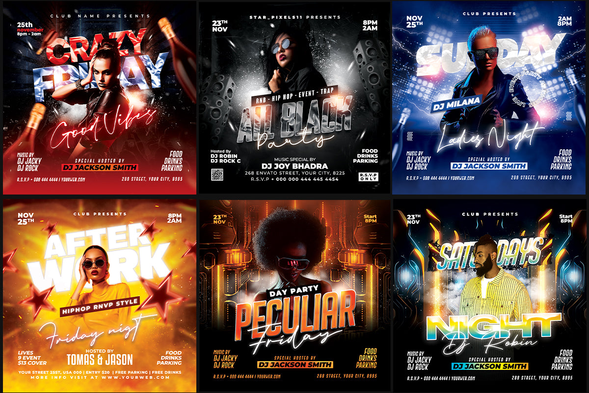 30 Night Party Flyer Templates PSD Bundle | Club Flyer Pack | DJ Event Templates | Photoshop Party Flyers | Editable PSD Bundle