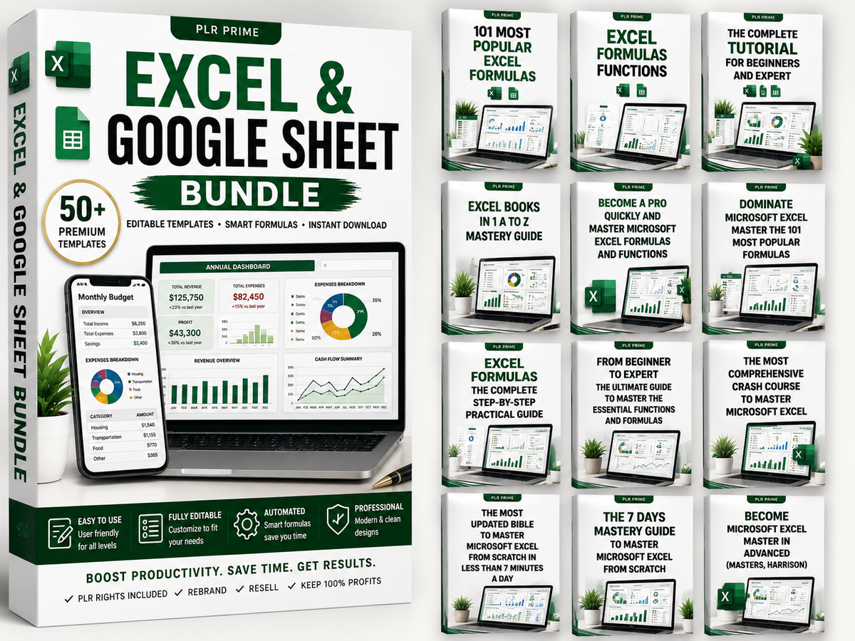 Excel & Google Sheets Templates Bundle | Budget Spreadsheet | Business Dashboard | Planner Templates | PLR Digital Download
