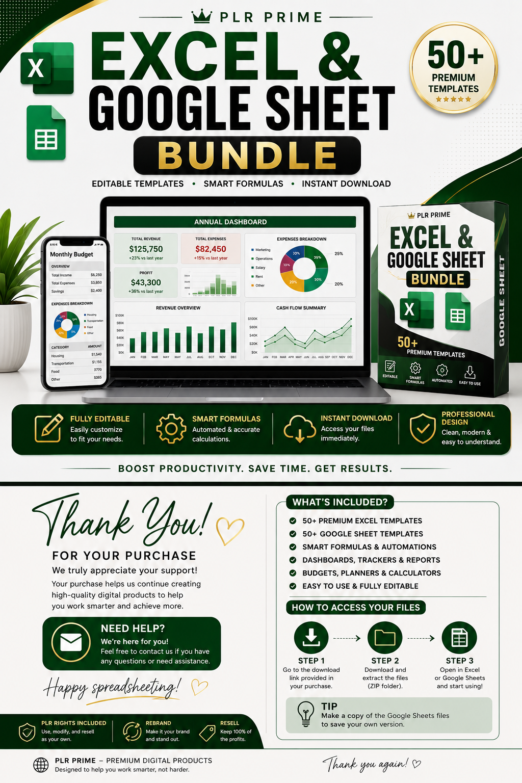 Excel & Google Sheets Templates Bundle | Budget Spreadsheet | Business Dashboard | Planner Templates | PLR Digital Download