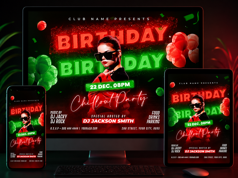 CUSTOM-Birthday Party Flyer Template PSD | Club Event Flyer | Photoshop Editable Birthday Poster | Night Party Flyer_PACK 5