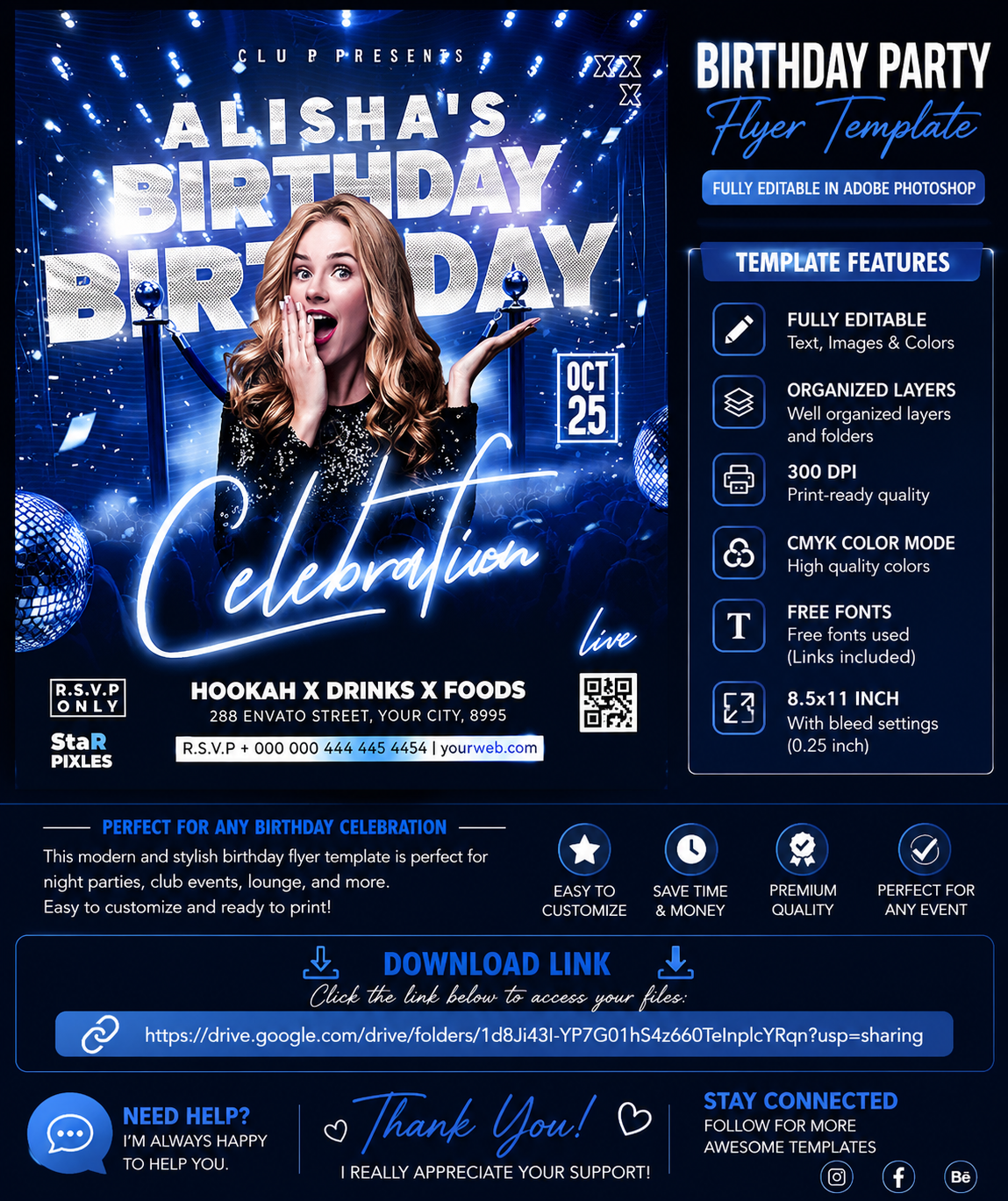 Birthday Party Flyer Template PSD | Club Event Flyer | Photoshop Editable Birthday Poster | Night Party Flyer_PACK3