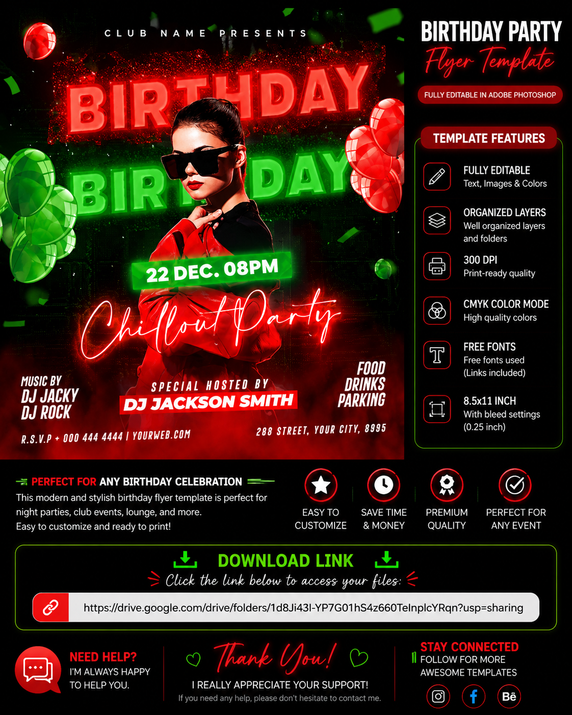 Birthday Party Flyer Template PSD | Club Event Flyer | Photoshop Editable Birthday Poster | Night Party Flyer_PACK5