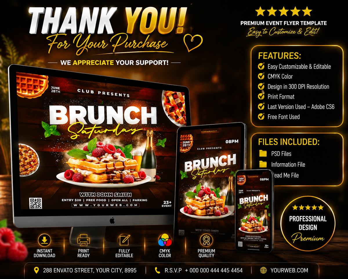 Brunch Flyer Template PSD | Restaurant Flyer Design | Breakfast Menu Flyer Pack2