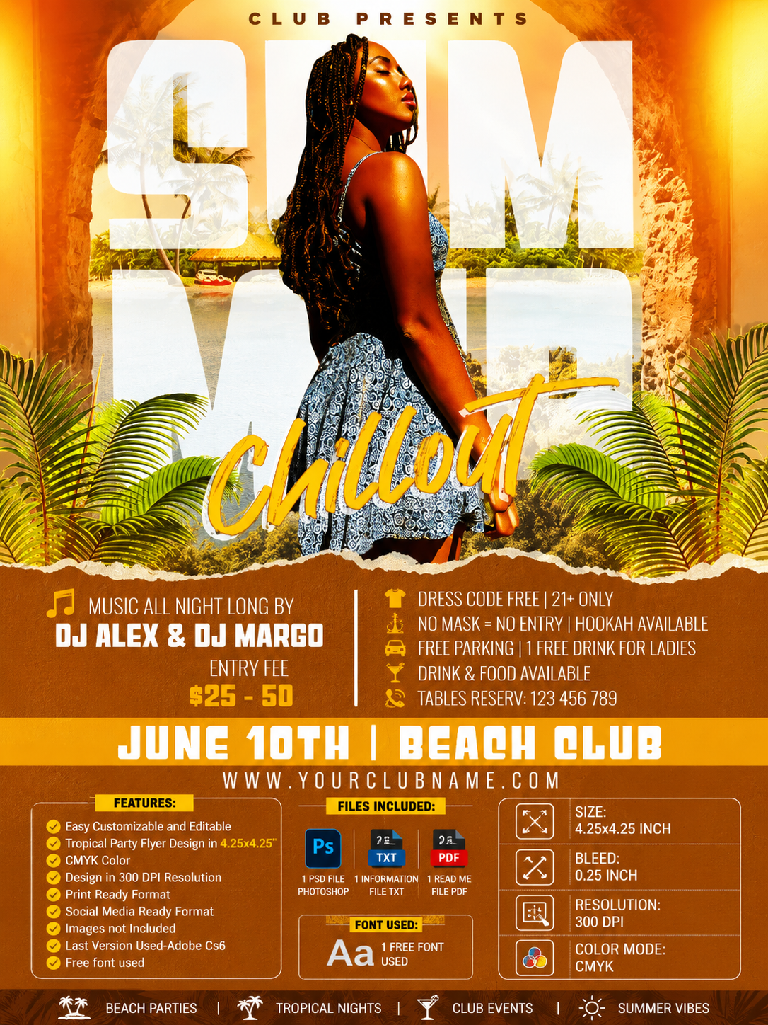 CUSTOM_Summer Party Flyer Template PSD | Tropical Night Flyer | Beach Party Flyer | Club Event Poster | Pack2