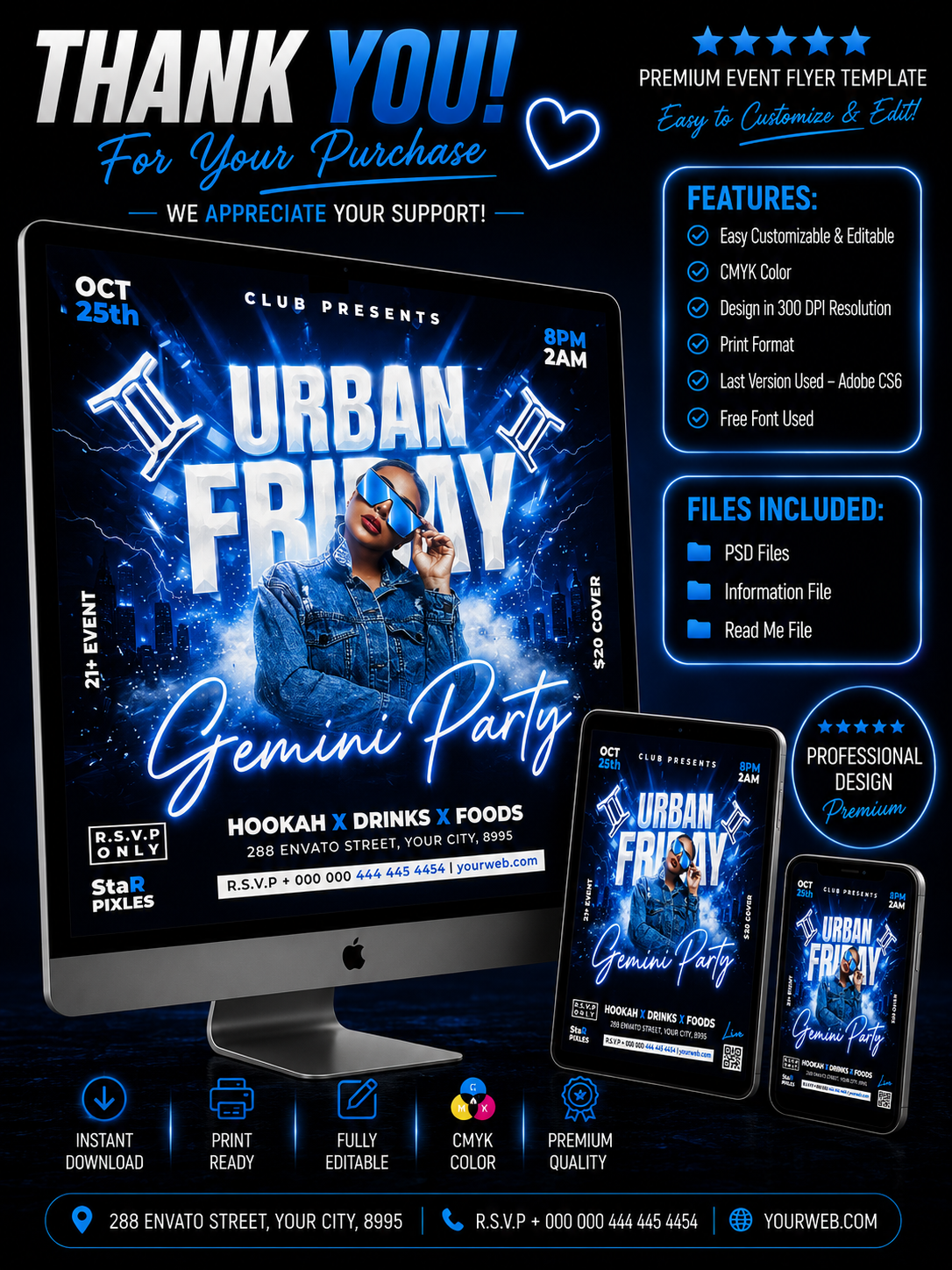 Party Night Flyer Template PSD | Club Event Flyer | Culture Friday Flyer | DJ Party Poster |Pack7