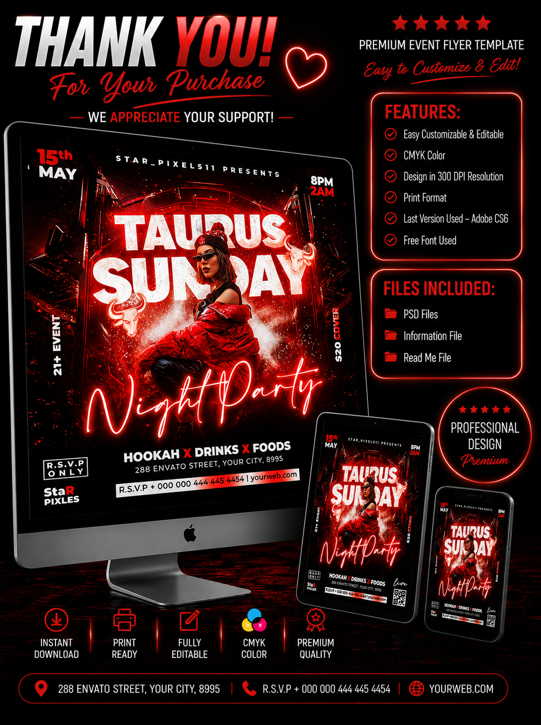 Party Night Flyer Template PSD | Club Event Flyer | Culture Friday Flyer | DJ Party Poster | Pack9