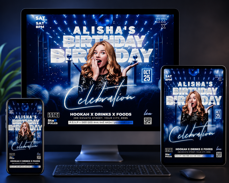 CUSTOM Birthday Party Flyer Template PSD | Club Event Flyer | Photoshop Editable Birthday Poster | Night Party Flyer | Instagram Flyer Design PACK 4