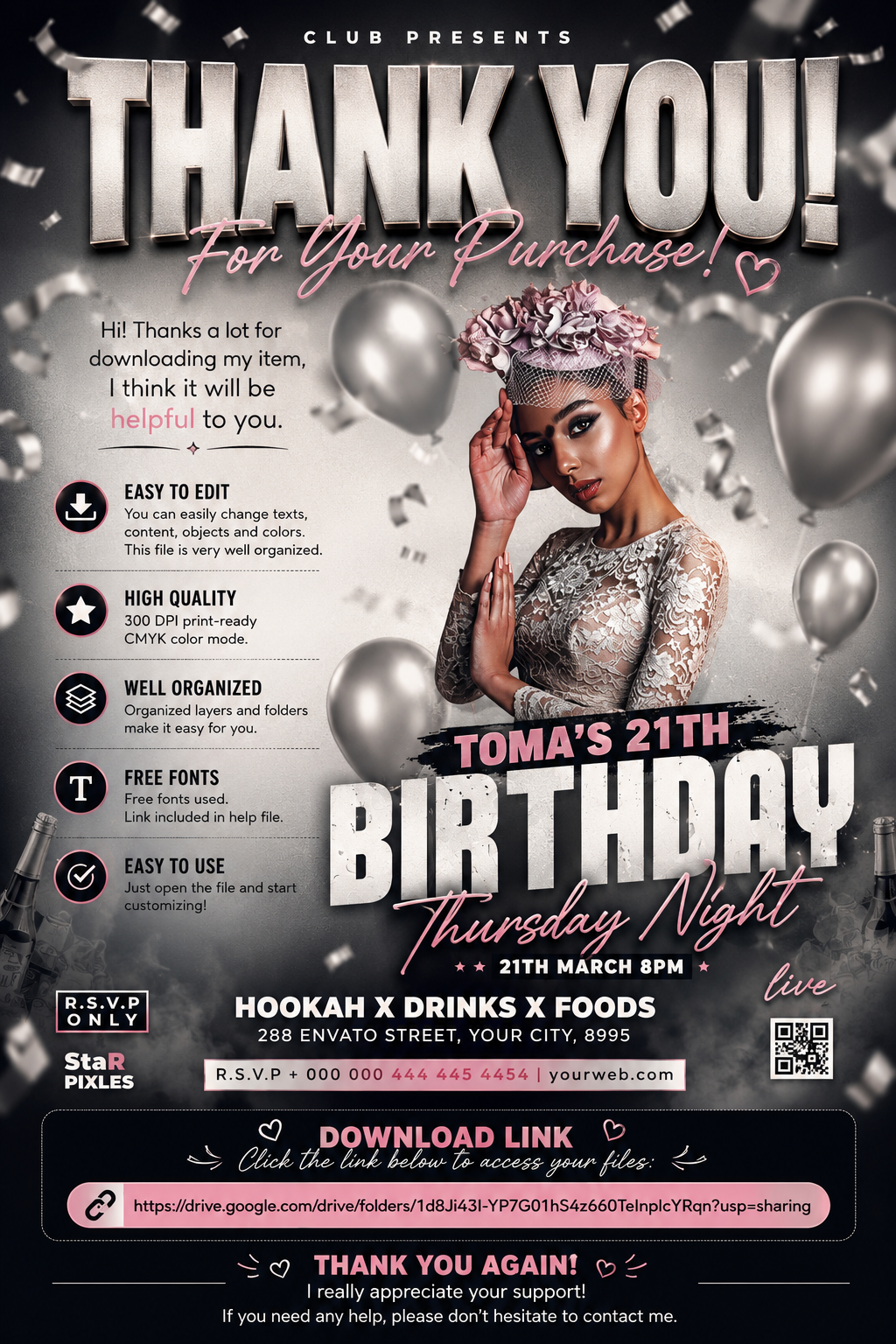 Birthday Party Flyer Template PSD | Club Event Flyer | Photoshop Editable Birthday Poster | Night Party Flyer_Pack2