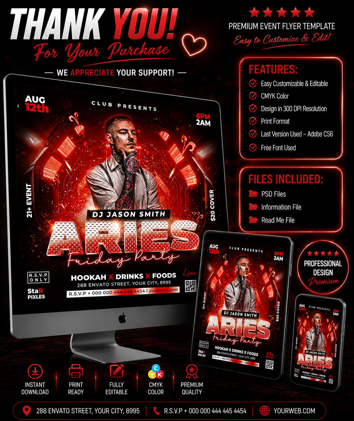 CUSTOM_Party Night Flyer Template PSD | Club Event Flyer | Culture Friday Flyer | DJ Party Poster | Pack4