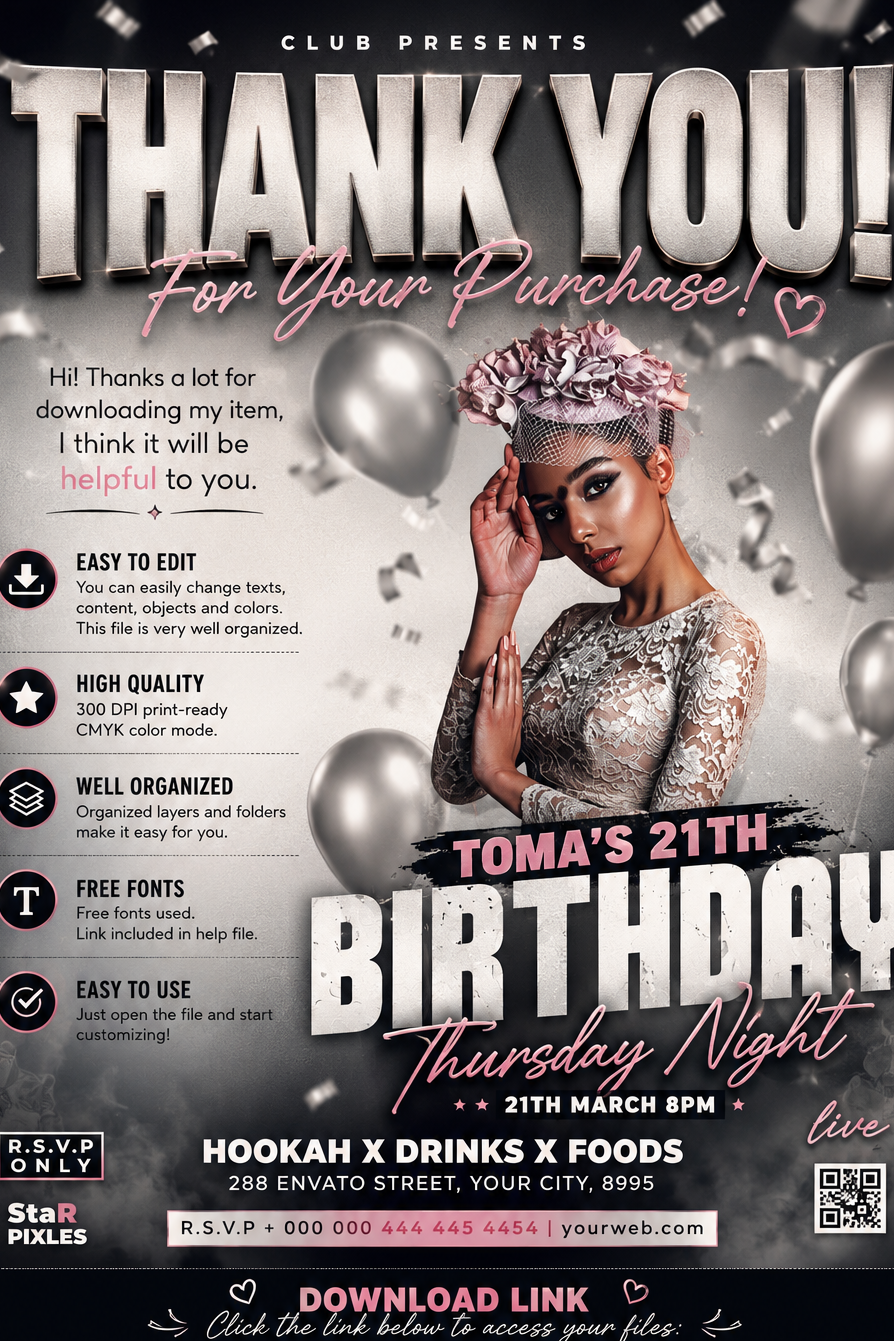 CUSTOM_FLYER Birthday Party Flyer Template PSD | Club Event Flyer | Photoshop Editable Birthday Poster | Night Party Flyer_PACK 2